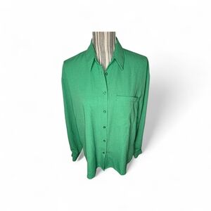 Dunnes Women's Green Button-Up Shirt Size 10